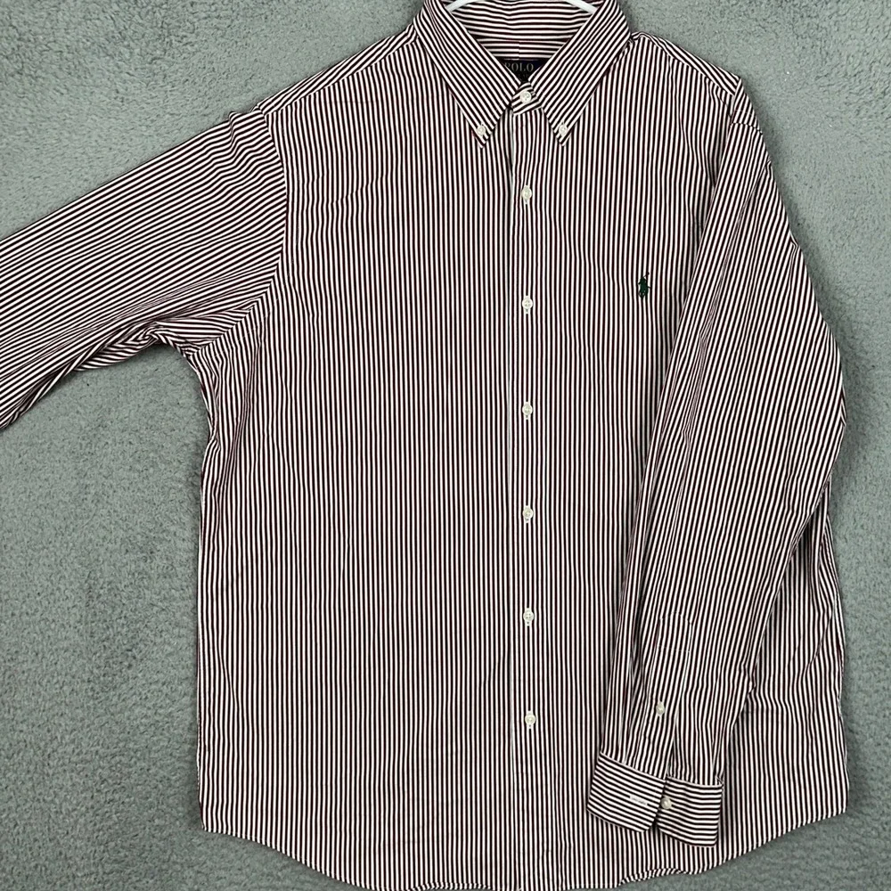 Polo Ralph Lauren Shirt Mens XL Classic Fit Burgundy Striped Button-Down Pony